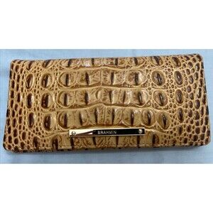 Brahmin Melbourne ADY Slim Bifold Leather Wallet Clutch TOASTED Tan Brown